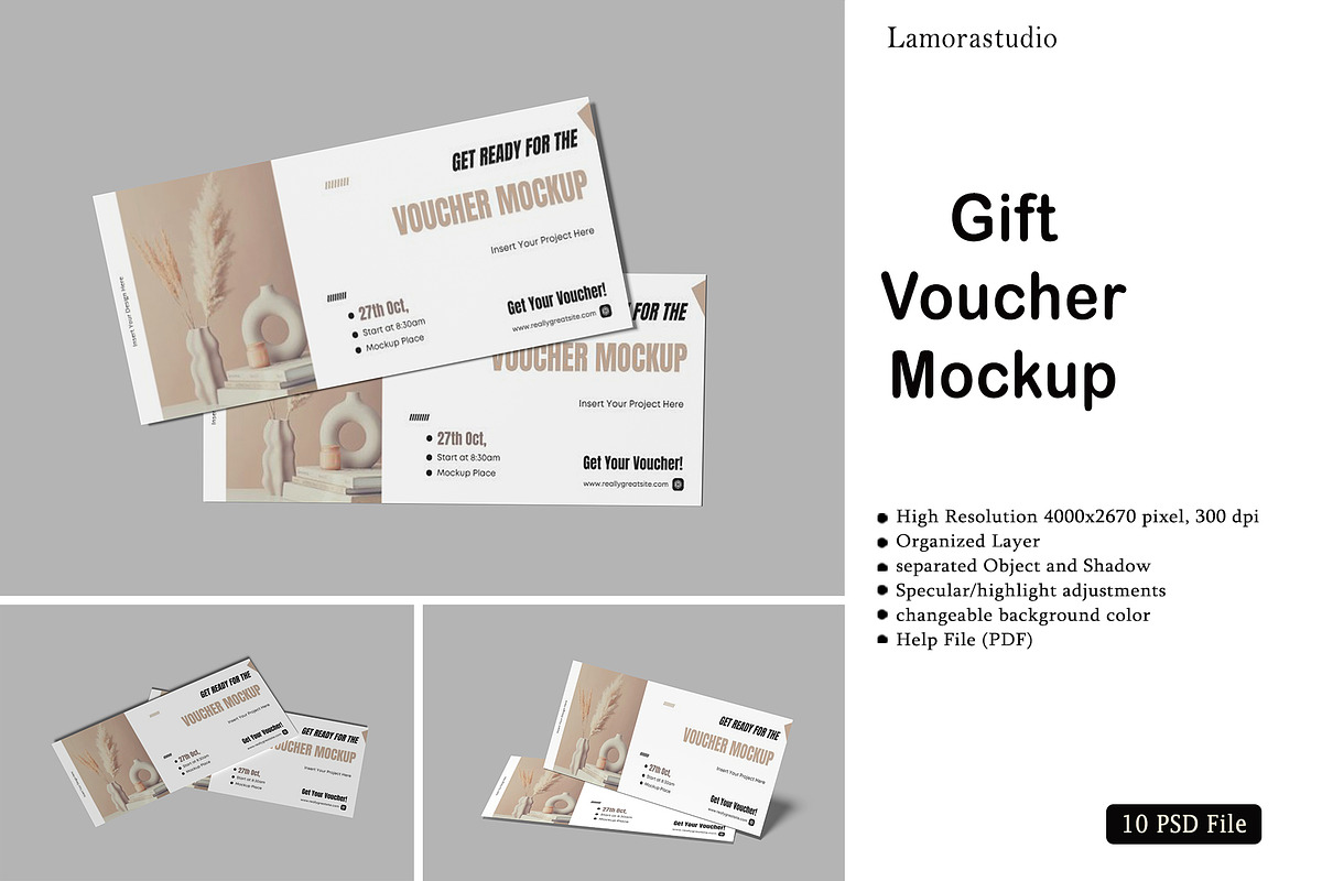 Gift Voucher Mockup, a Print Template by lamorastudio (Photo 1 of 11)