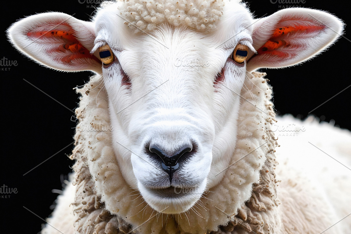 Sheep portrait with woolly fleece and alert golden eyes, an Animal Photo by GoodGoods (Photo 2 of 2)