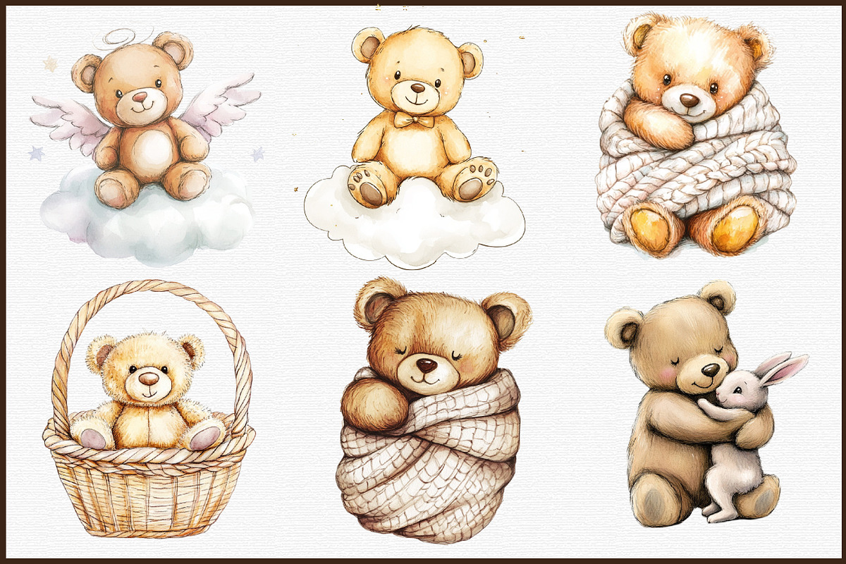 Nursery Clipart Cute Teddy Bear Clip, an Illustration by Sublimation Artist (Photo 3 of 6)