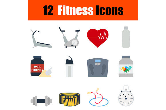 12 Fitness Flat Design Icons