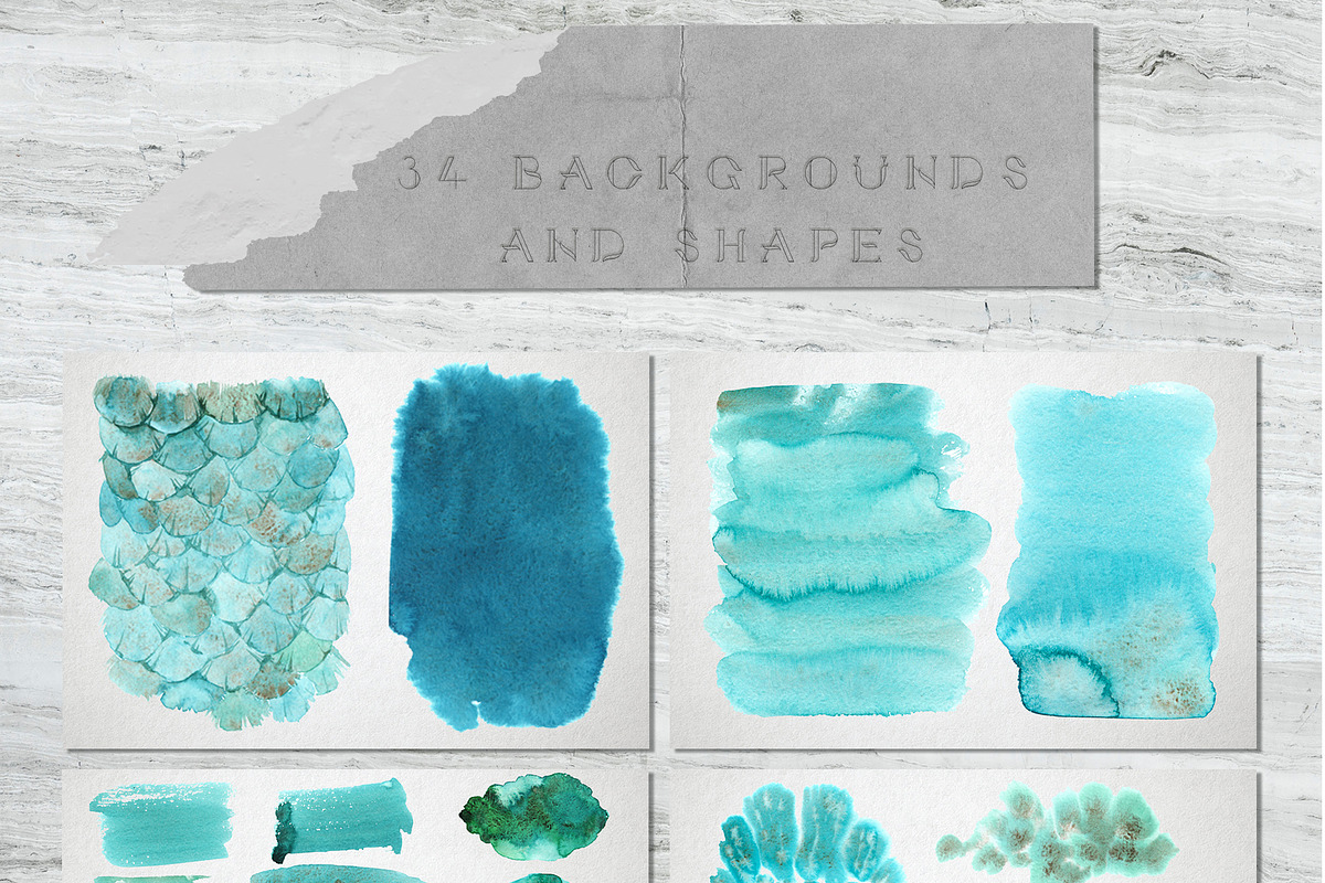Peacock Blue Watercolor Collection, a Texture Illustration by Cat In Colour (Photo 8 of 10)