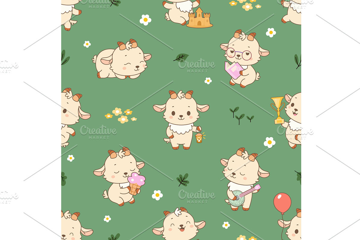 Goat seamless pattern. Funny goats, an Animal Illustration by Valerie Bodnar