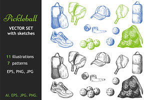 Pickleball Equipment In Sketch Style