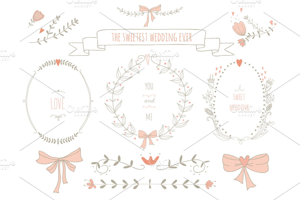 Set of hand drawn floral elements preview 3