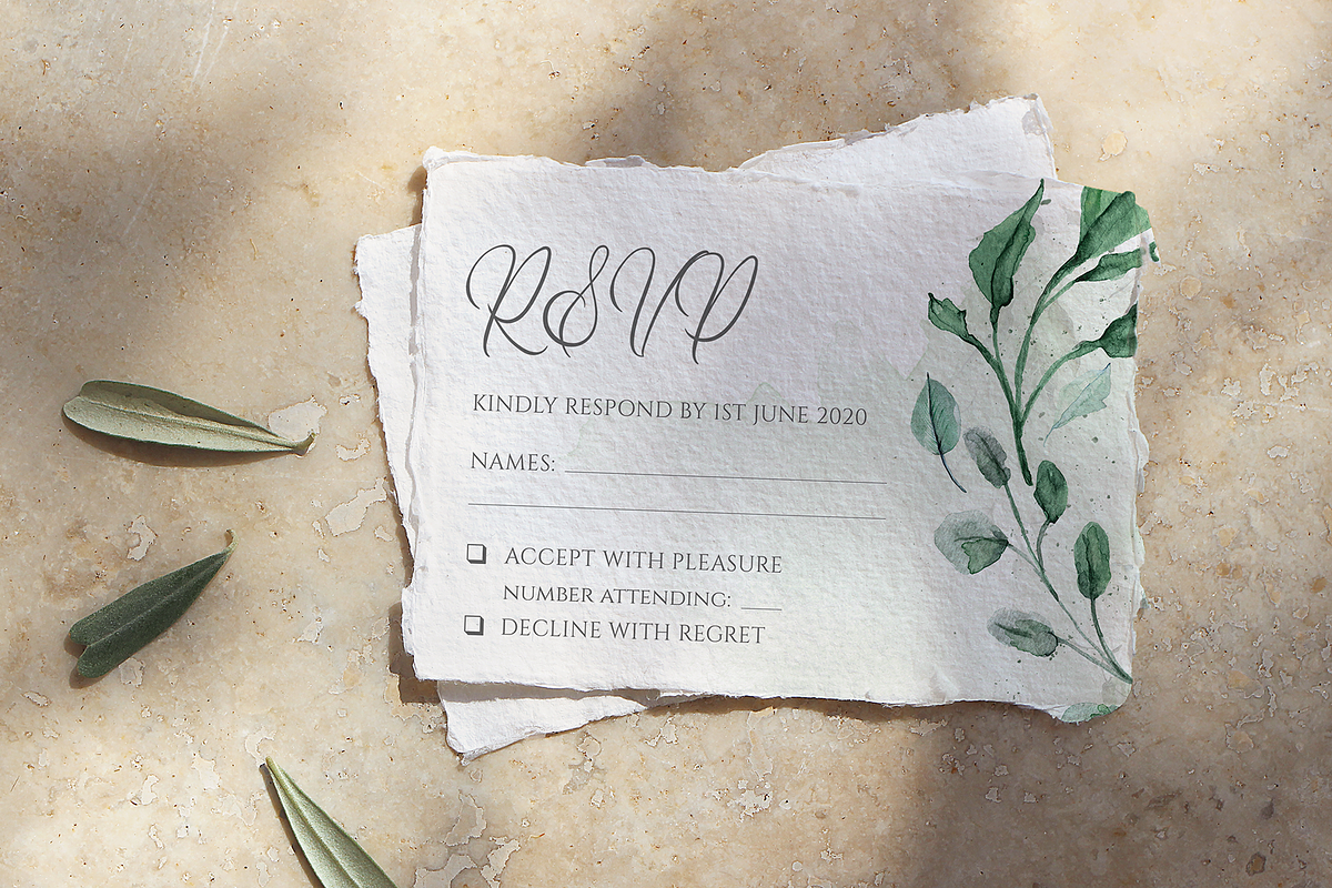 6 Piece Greenery Wedding Invite Set, an Invitation Template by R Whitehurst Design (Photo 10 of 11)