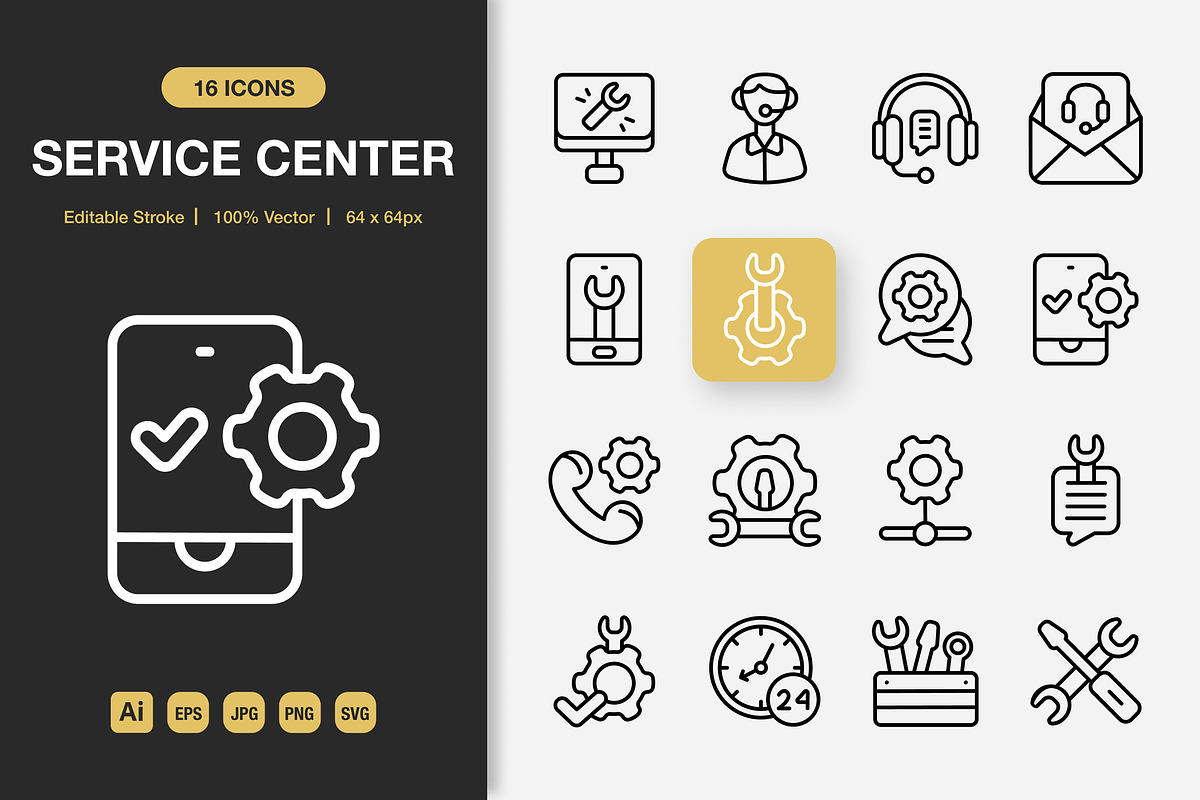 Service Center Outline Icons, an Outline Icon by Spacepixel Creative