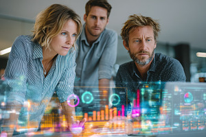 Business team analyzing data on digi, a Photo by Pixeness Studio