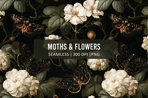 MOTHS & FLOWERS Seamless Pattern