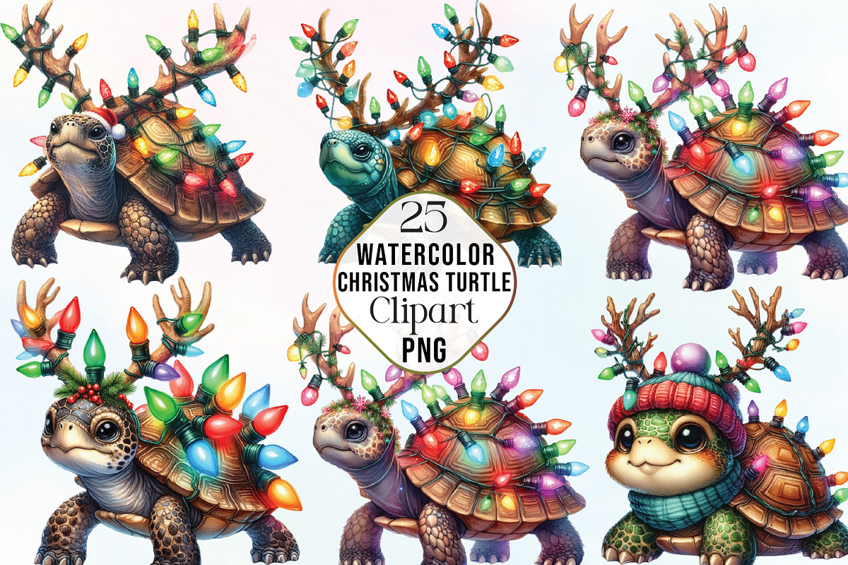 Watercolor Christmas Turtle Clipart, an Illustration by CraftArtStudio (Photo 1 of 6)