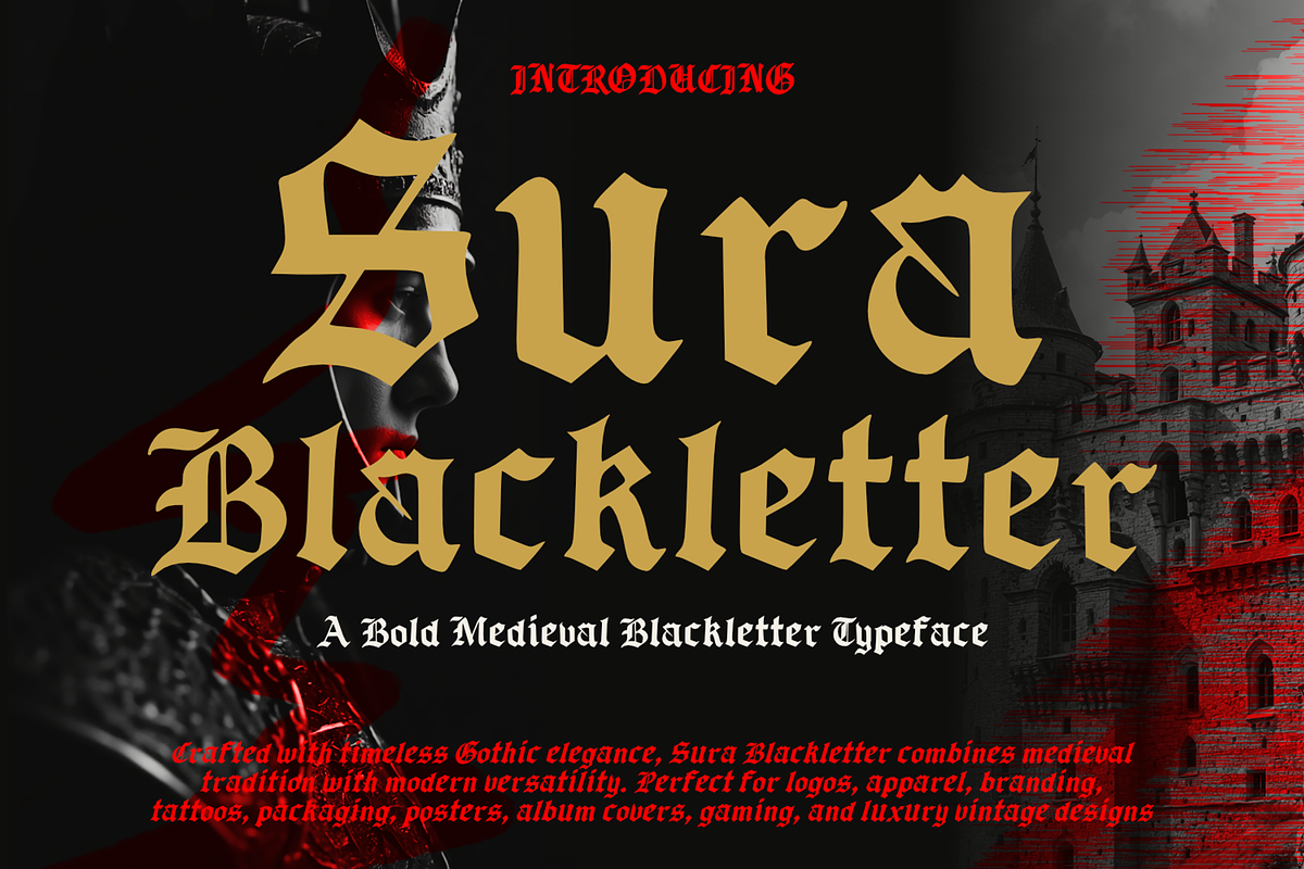 Sura Blackletter Gothic Typeface, a Blackletter Font by mesuka (Photo 1 of 7)