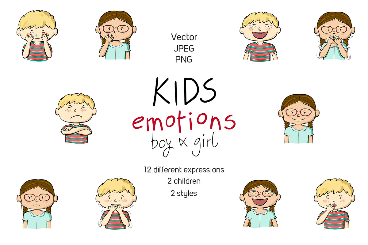 Kids emotions vector illustrations, an Education Illustration by Illustrationsforteachers (Photo 1 of 3)
