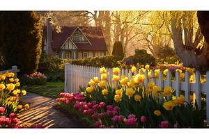sunny spring house ai generated, an Architecture Photo by pikepicture