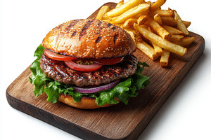 Tasty grilled beef burger with lettu, a Food & Drink Photo by Pixeness Studio