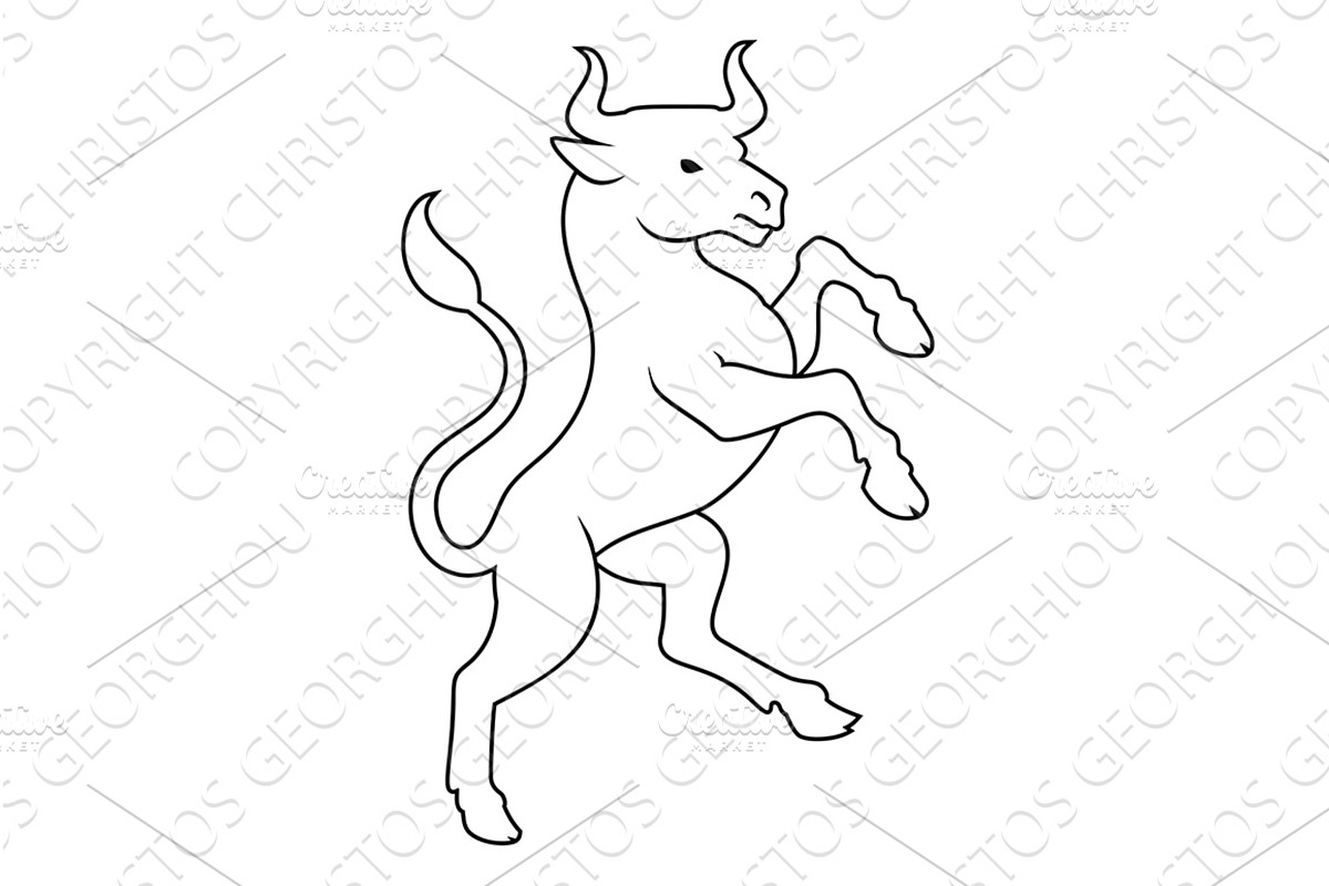 Bull Heraldry Coat of Arms Heraldic, an Illustration by Christos Georghiou