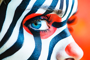 Zebra Face Paint Close-Up, a Person Photo by Ales Munt