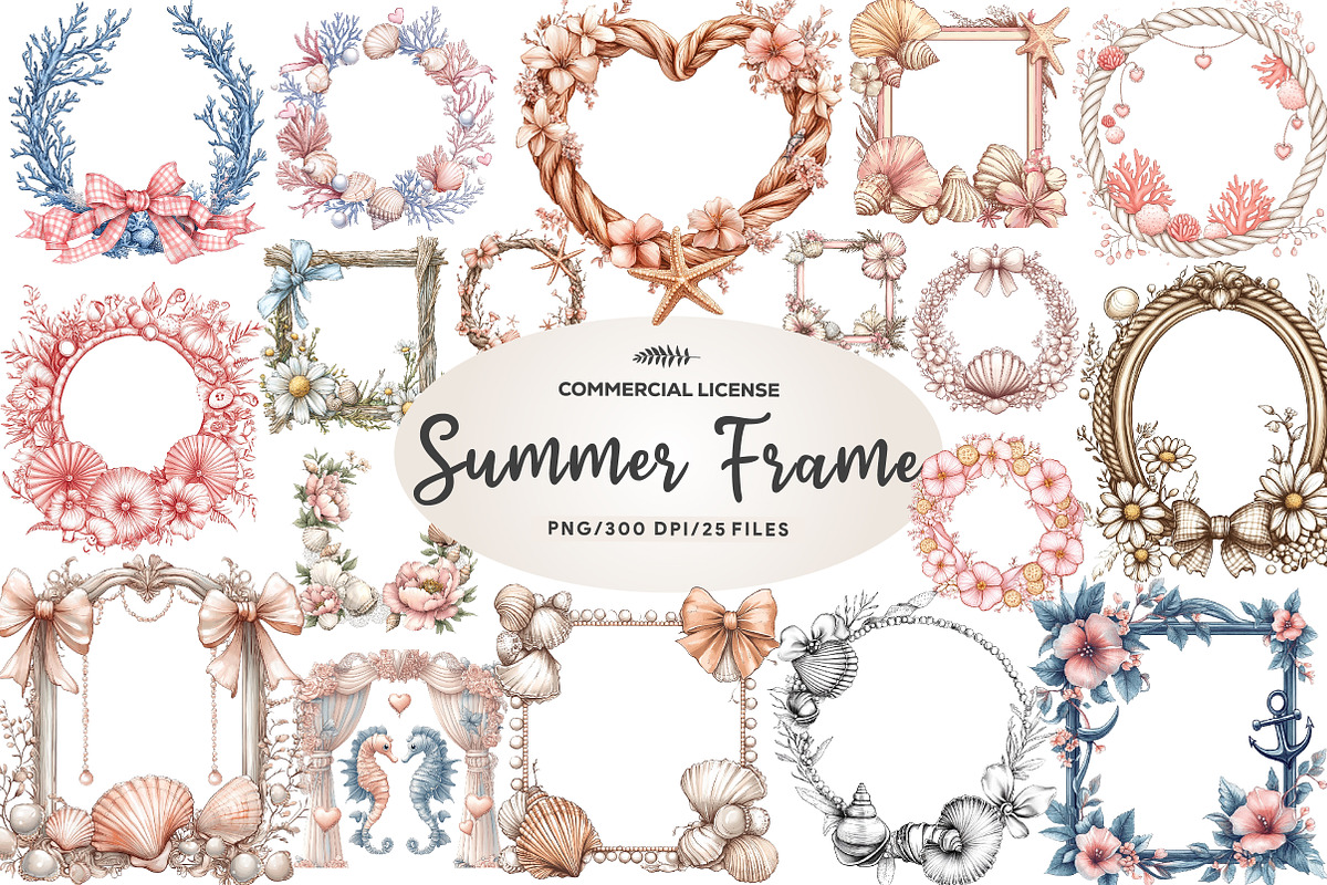Coquette Coastal Summer Frame Bundle, an Illustration by CreationArt (Photo 1 of 5)