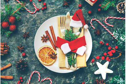 Christmas background. Table setting, a Holiday Photo by yanadjana