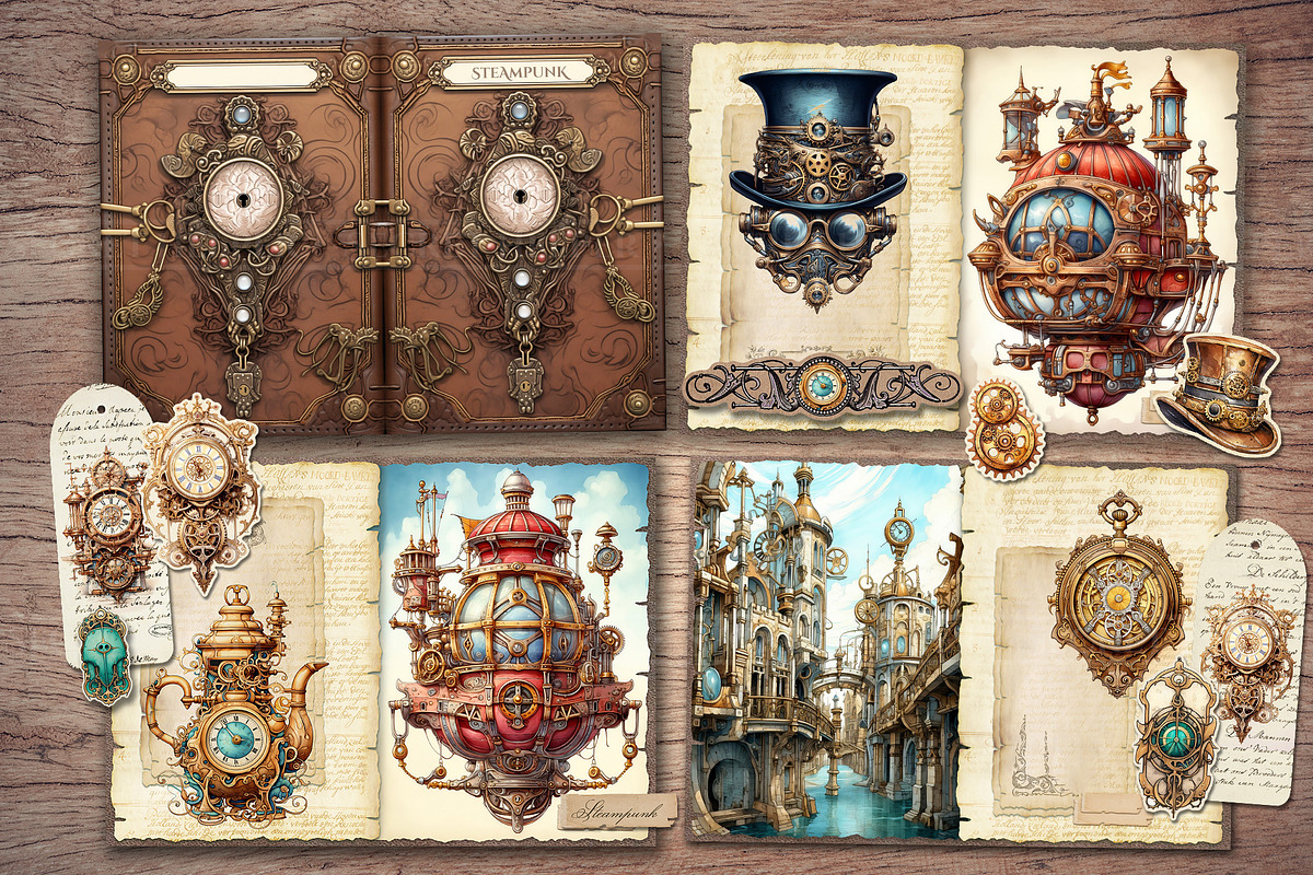 Steampunk Clockwork Scrapbook Kit, a Transportation Illustration by Secret Helper (Photo 2 of 8)