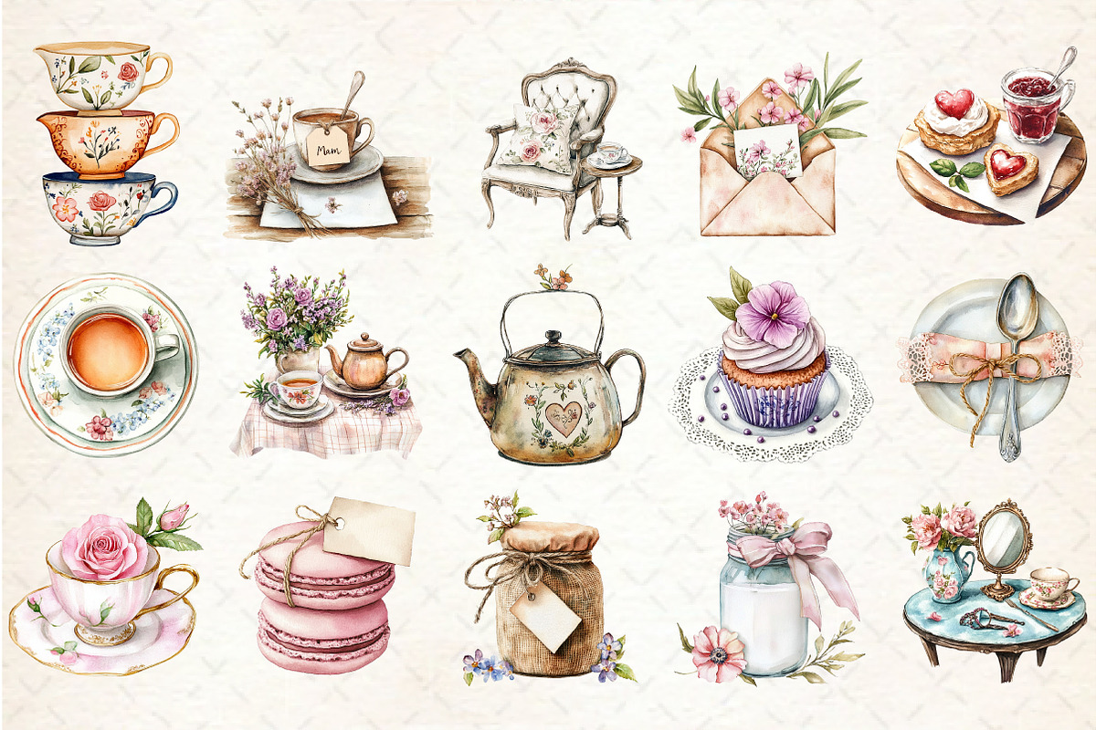 Rustic Tea Salon Mothers Day Clipart, an Illustration by Libby Wishes (Photo 3 of 6)