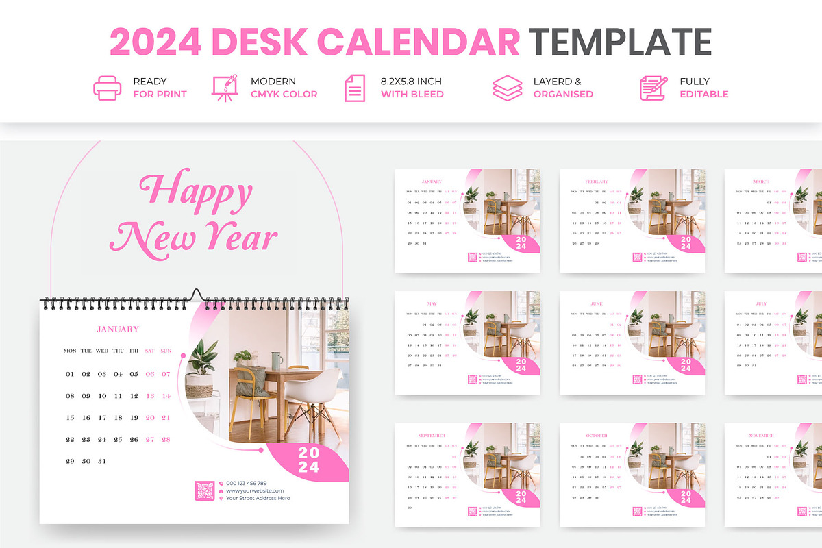 Business Desk Calendar Plan 2024, a Print Template by Mk_Studio