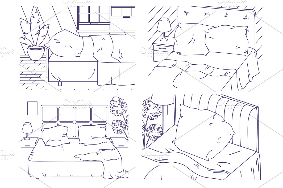 Bedroom with bedding line style, an Object Illustration by SiberianArt