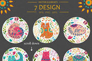 Vector Spring Cats and Plants, an Animal Illustration by Olesya Agudova (Thumbnail 6 of 7)