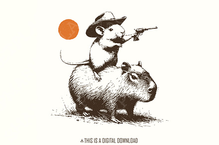 Funny Rat Riding Capybara Sketch, an Illustration by SharpMarketplace