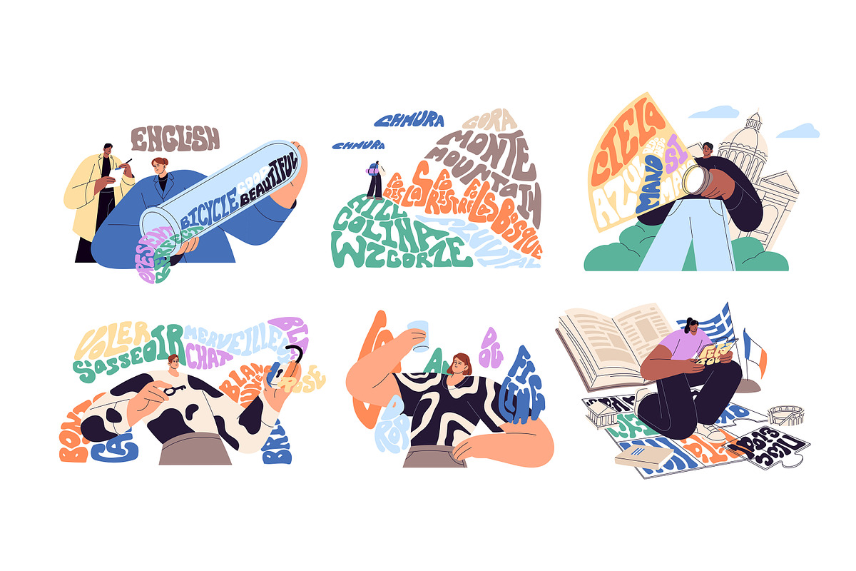 People learn foreign language set, a Person Illustration by PaperTrident (Photo 1 of 13)