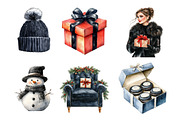 Black and White Christmas Watercolor, an Illustration by SinaCreation (Thumbnail 3 of 7)