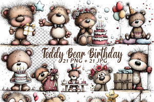 21 Teddy Bear Birthday Party Clipart, a Graphic by one-touch