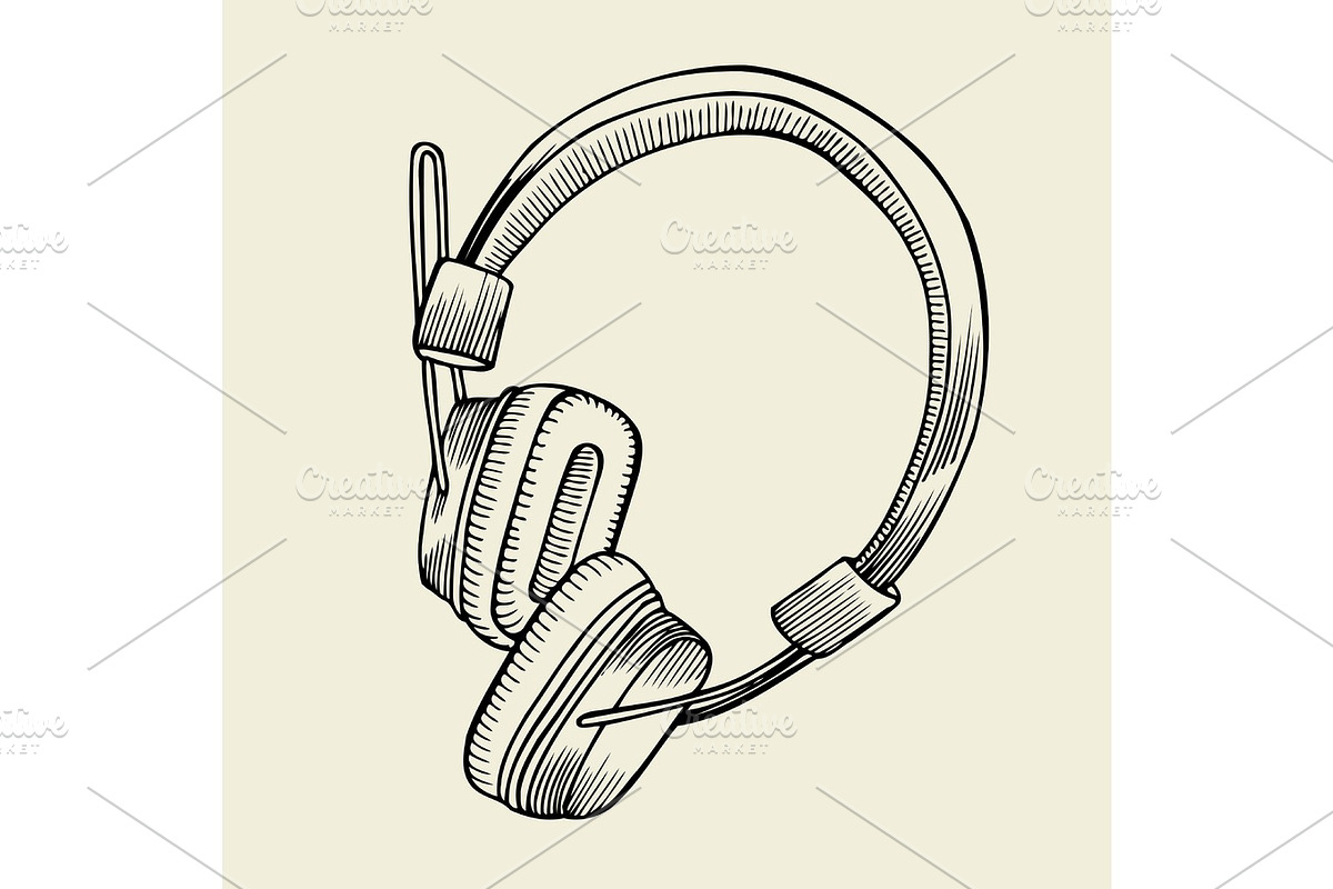 headphones sketch vector illustration, an Object Illustration by IllustrationArtShop