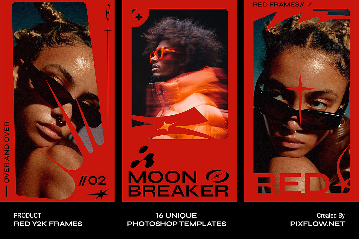 Red Y2K Frames V2, a Social Media Template by Pixflow (Photo 2 of 9)