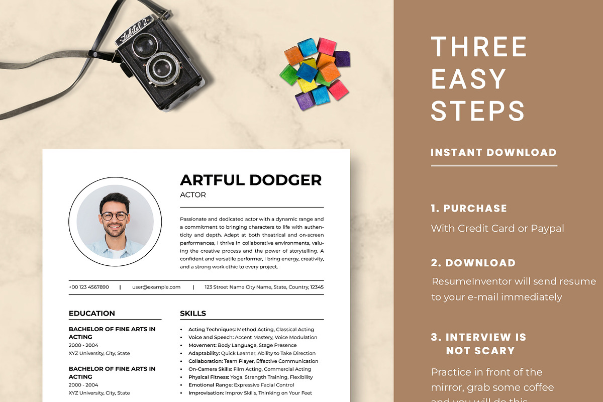 Actor Resume Template, a Resume Template by ResumeInventor (Photo 9 of 9)