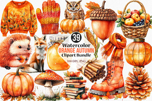 Watercolor Orange Autumn Clipart, an Illustration by Canvas Craft