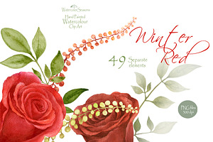 Red Roses Clipart, Separate Elements