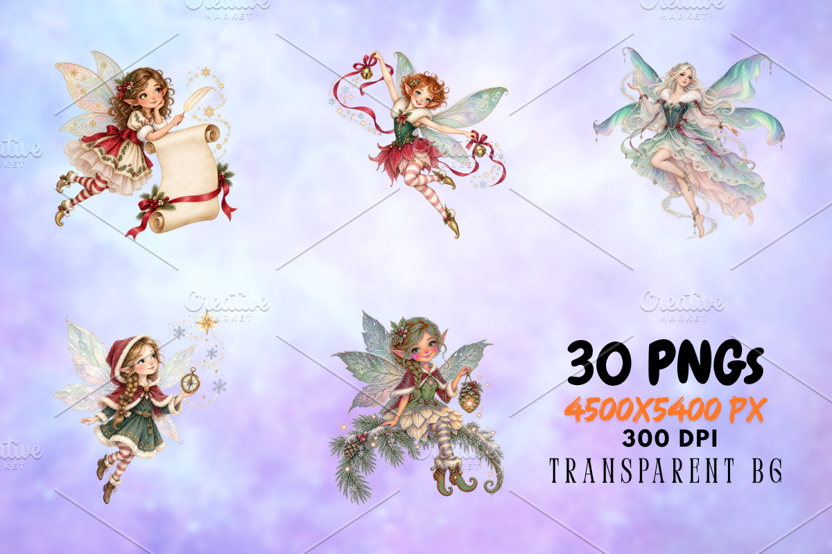 Magical Christmas Fairy Clipart PNG, a Seasonal Illustration by Ink Gallery (Photo 6 of 13)