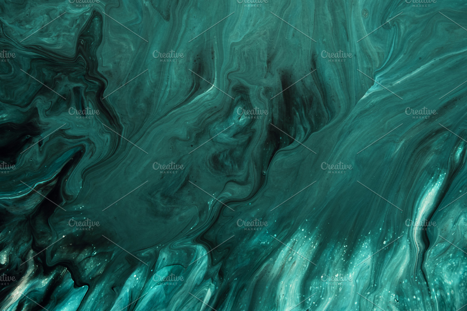 Fluid Art. Liquid emerald green abstract drips and wave. Marble effect backgrou, an Abstract Photo by colnihko