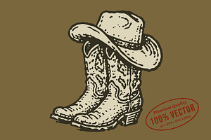 Vintage Cowboy Boots and Hat Art
