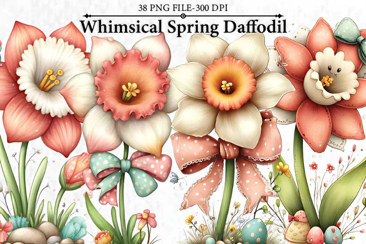 Whimsical Spring Daffodil Clipart, a Seasonal Illustration by HueNestify (Photo 1 of 3)