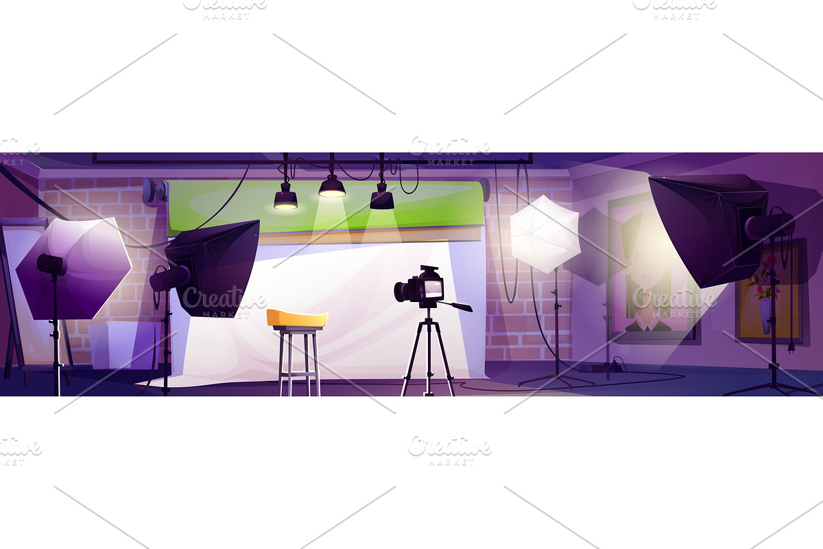 Cartoon photo studio interior, an Object Illustration by art PVP - market