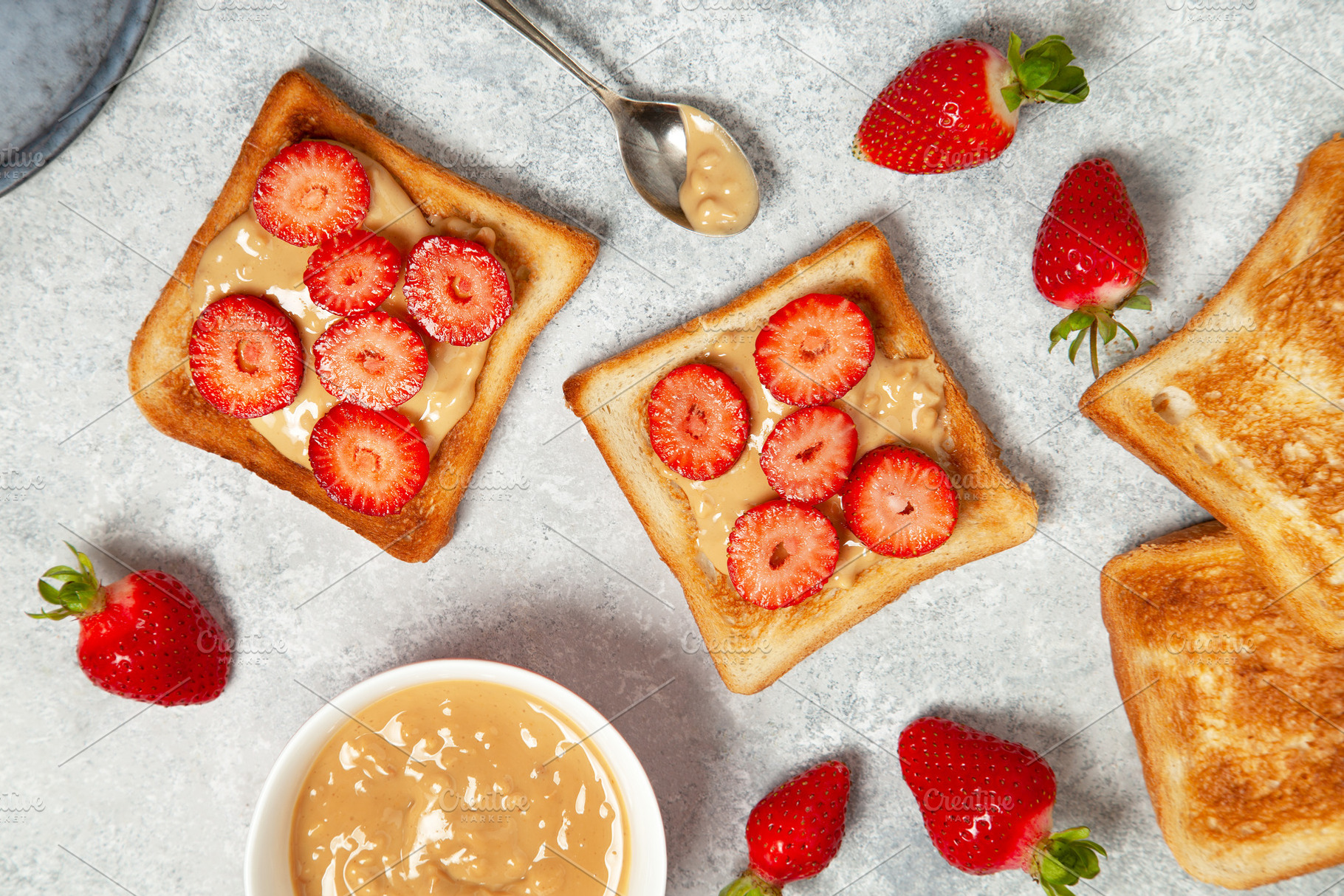 toasts with peanut butter and strawb, a Food & Drink Photo by natashamam
