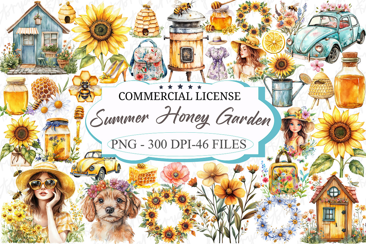 Summer Honey Garden Clipart, an Illustration by designcity5 (Photo 1 of 5)