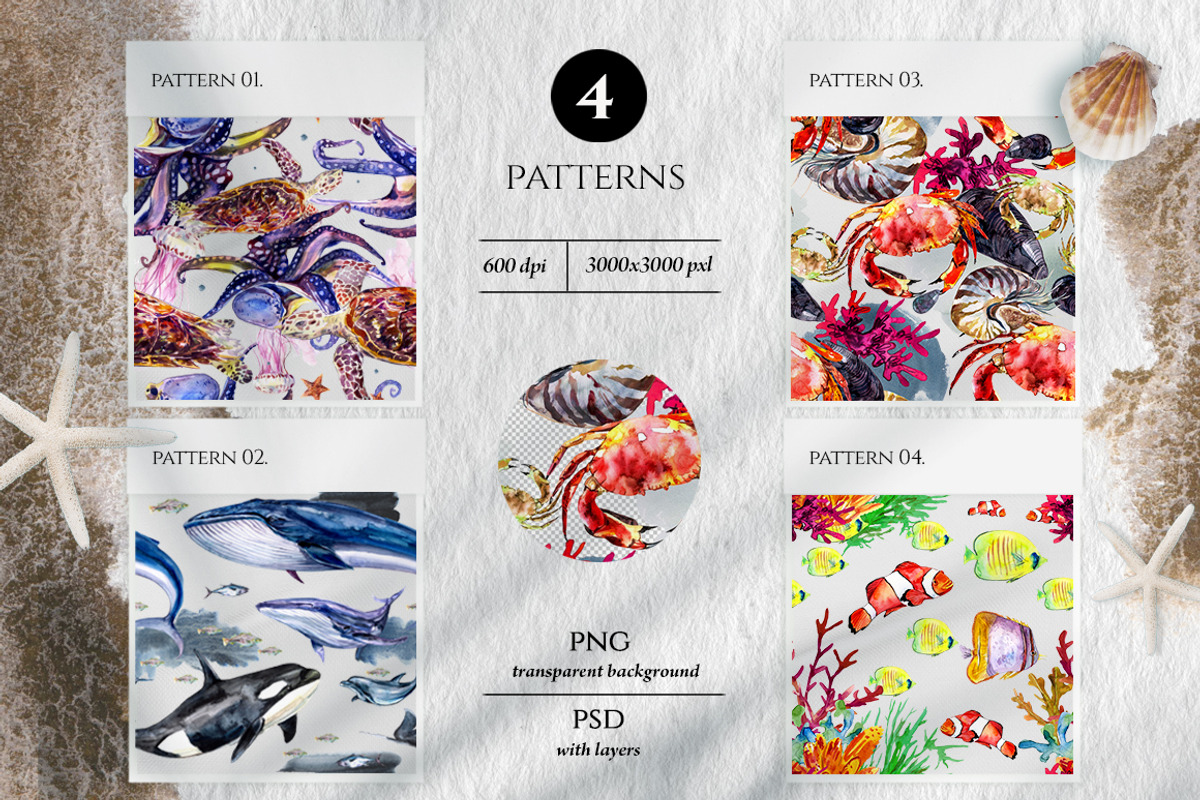 Ocean animals and fish clipart, a Pattern Graphic by ArtSpotVeronika (Photo 7 of 15)
