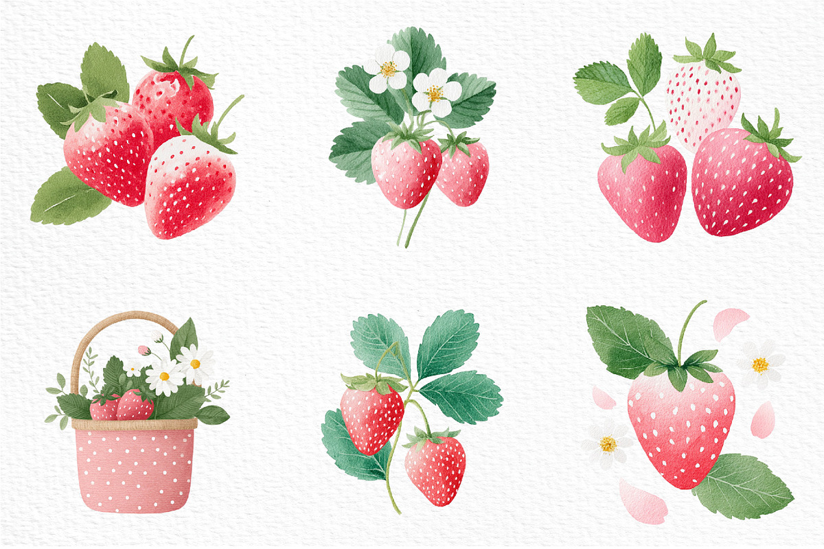 Strawberry Watercolor Clipart Set, an Illustration by Craft Nest (Photo 4 of 11)
