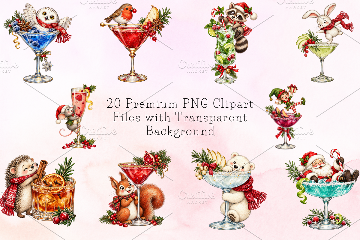 Whimsical Christmas Cocktail PNGs, a Decorative Illustration by Ink Gallery (Photo 5 of 13)