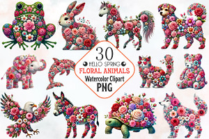 Floral Animals Clipart, Spring Clipa, an Illustration by RobertsArt