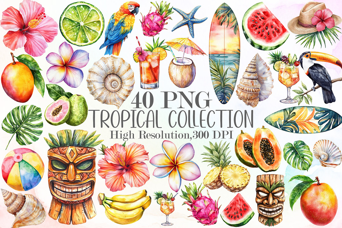 Tropical Watercolor Clipart Collecti, an Illustration by Sublimation Artist (Photo 1 of 6)