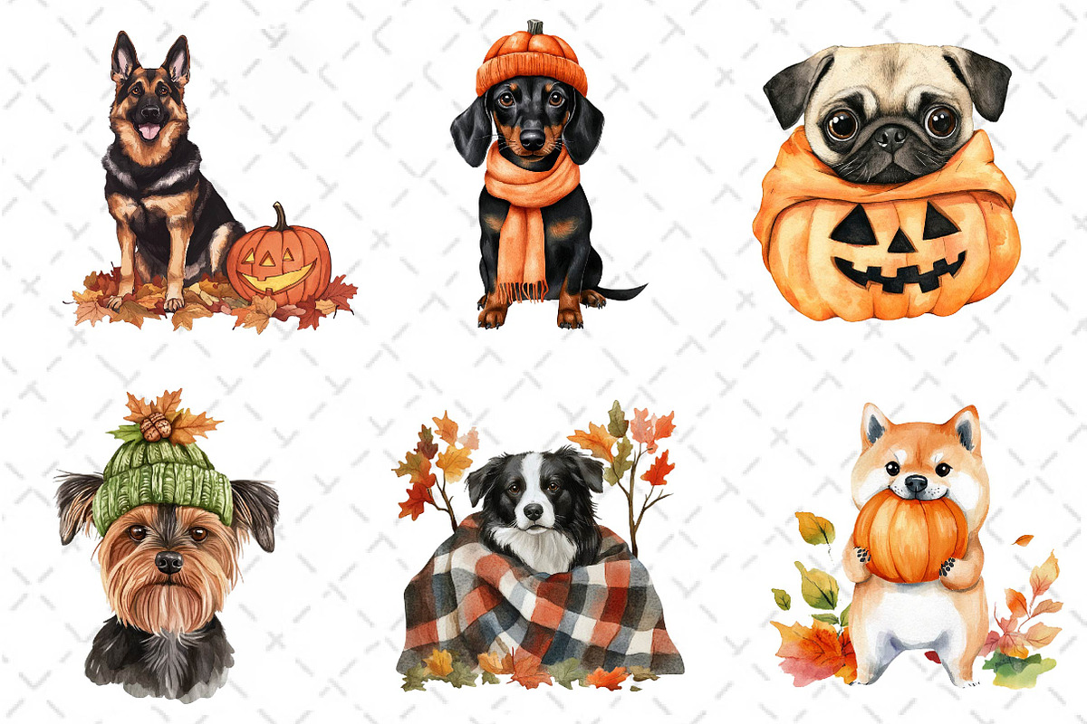 Watercolor Autumn Dog Clipart, an Illustration by Dream Creation (Photo 2 of 6)