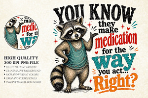 Sarcastic Raccoon Medication PNG, a Seasonal Illustration by Libby Wishes