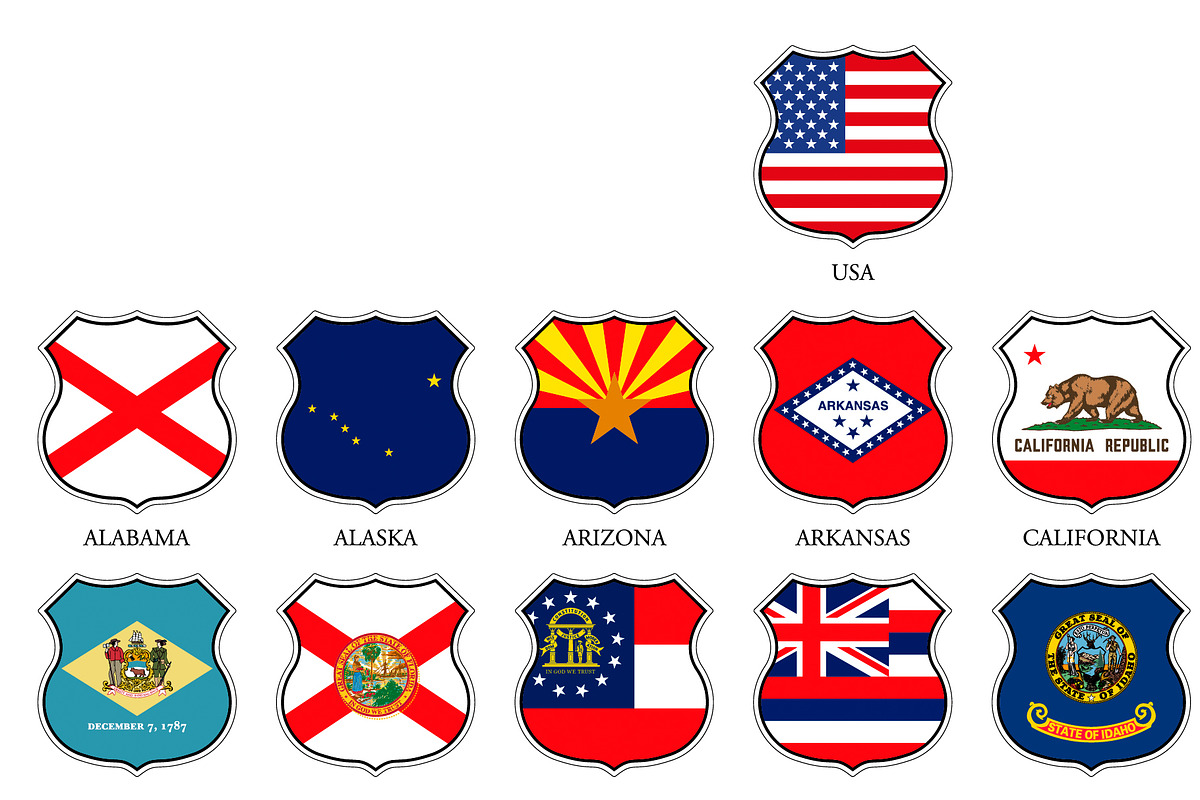 Shields with the flags of the USA, an Education Illustration by frizio (Photo 3 of 10)